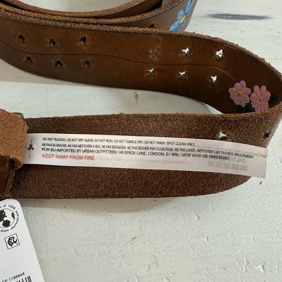 NWT Free People Eye Candy Leather Belt in Ground Clover Floral Accents Boho